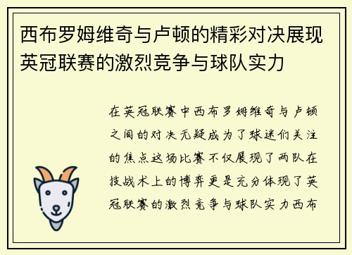 西布罗姆维奇与卢顿的精彩对决展现英冠联赛的激烈竞争与球队实力